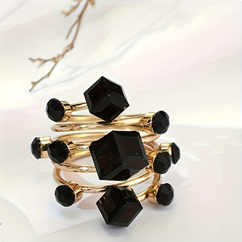 Vintage Rhinestone Geometric Ring for Women Parties